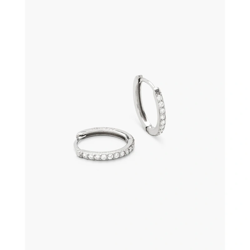 Pave Hoops White Medium Silver