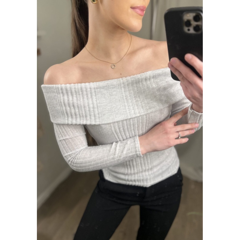 Cam Off Shoulder Top Grey - Bilde 3