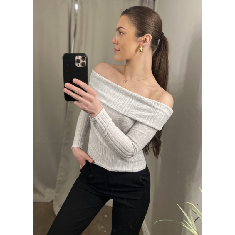 Cam Off Shoulder Top Grey