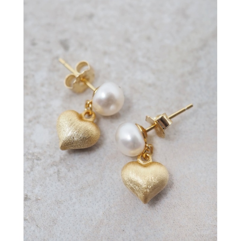 Tia Heart and Pearl Earings Gold