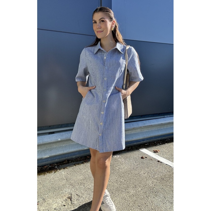 Stripy Denim Dress Blue