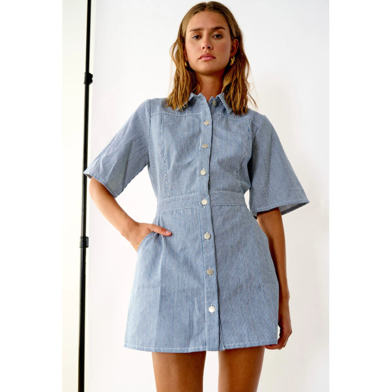 Stripy Denim Dress Blue - Bilde 3