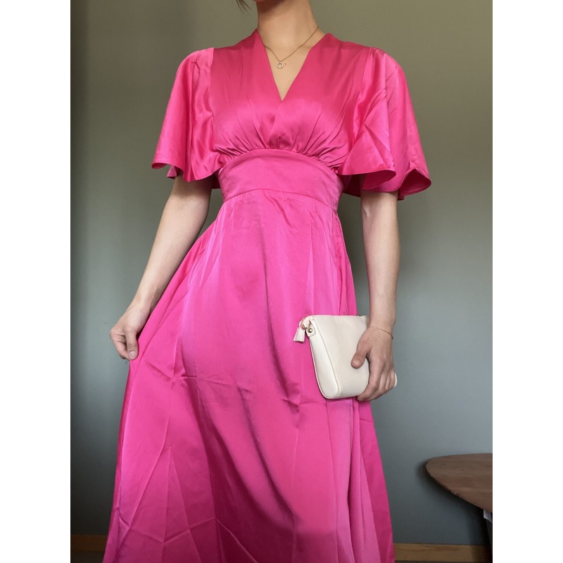 Flowy Satin Dress Pink - Bilde 4