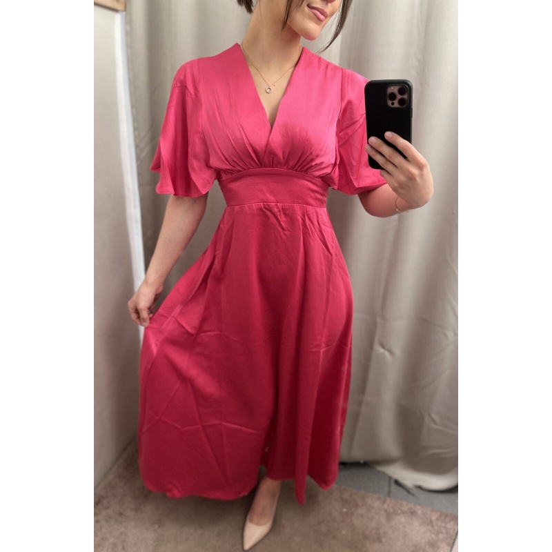 Flowy Satin Dress Pink - Bilde 5