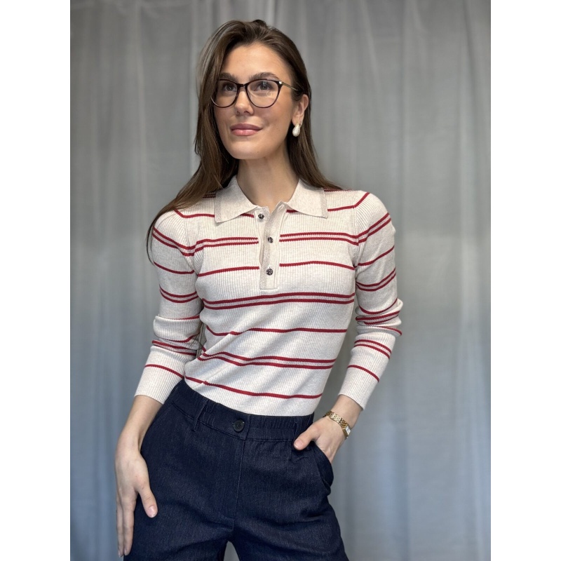 Evi Sweater Stripe Beige/Red - Bilde 4