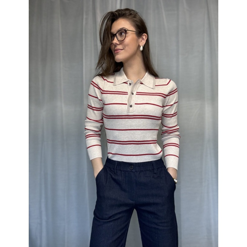 Evi Sweater Stripe Beige/Red - Bilde 2