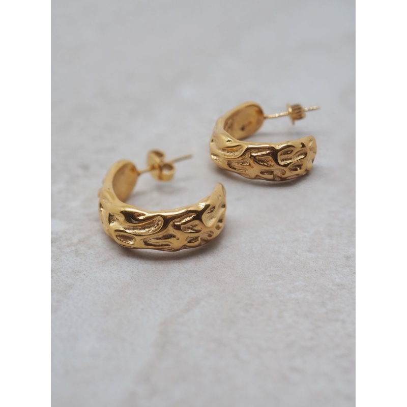 Chunky Textured Earings Gold - Bilde 2