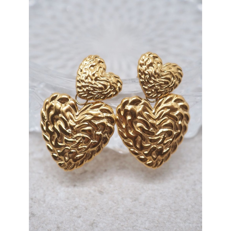 Textured Heart Earings Gold - Bilde 2