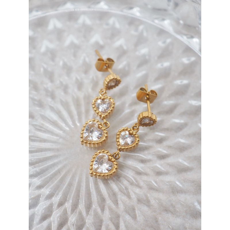 Trippel Hjerte Earings Gold - Bilde 3