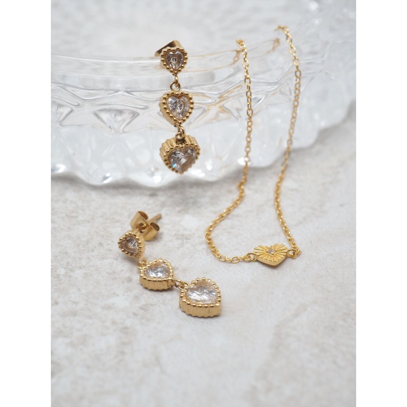 Trippel Hjerte Earings Gold - Bilde 2