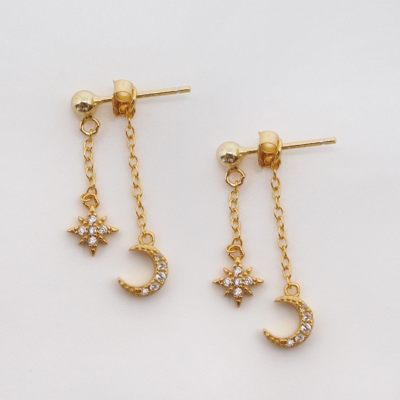 Dainty Star & Moon Earings Gold - Bilde 2