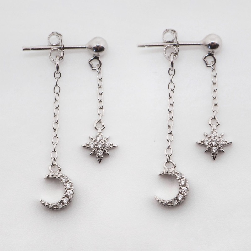 Dainty Star& Moon Earings Silver - Bilde 2