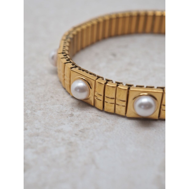 Strechy Pearl Bracelet Gold - Bilde 3