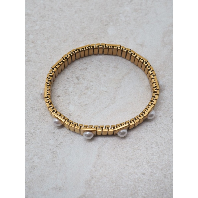 Strechy Pearl Bracelet Gold - Bilde 2