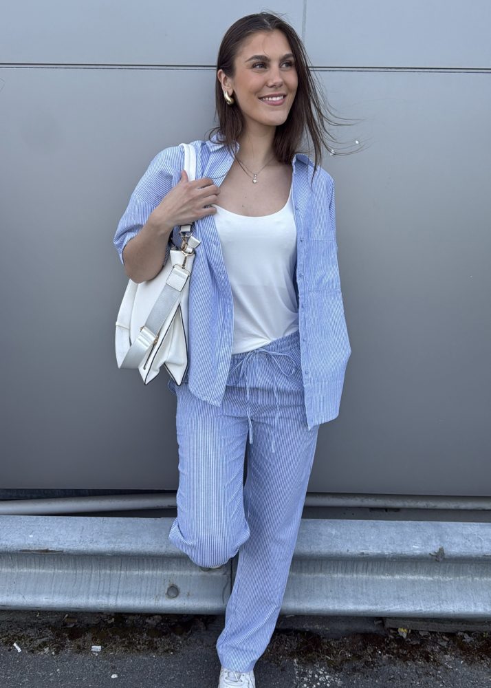 Stripy Linen Pants White/Blue