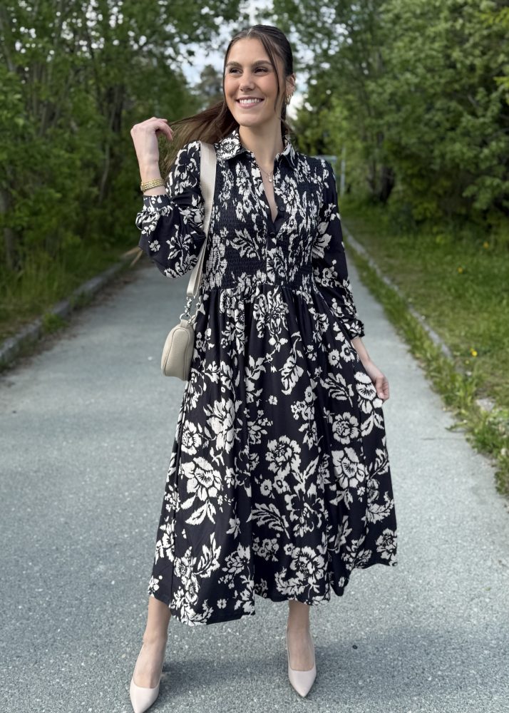 Mette Long Dress Black/Cream