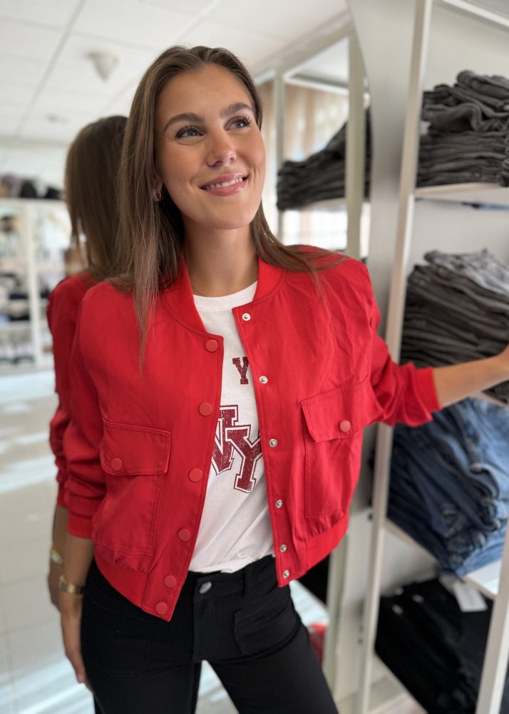 Gavin Cropped Bomber Red