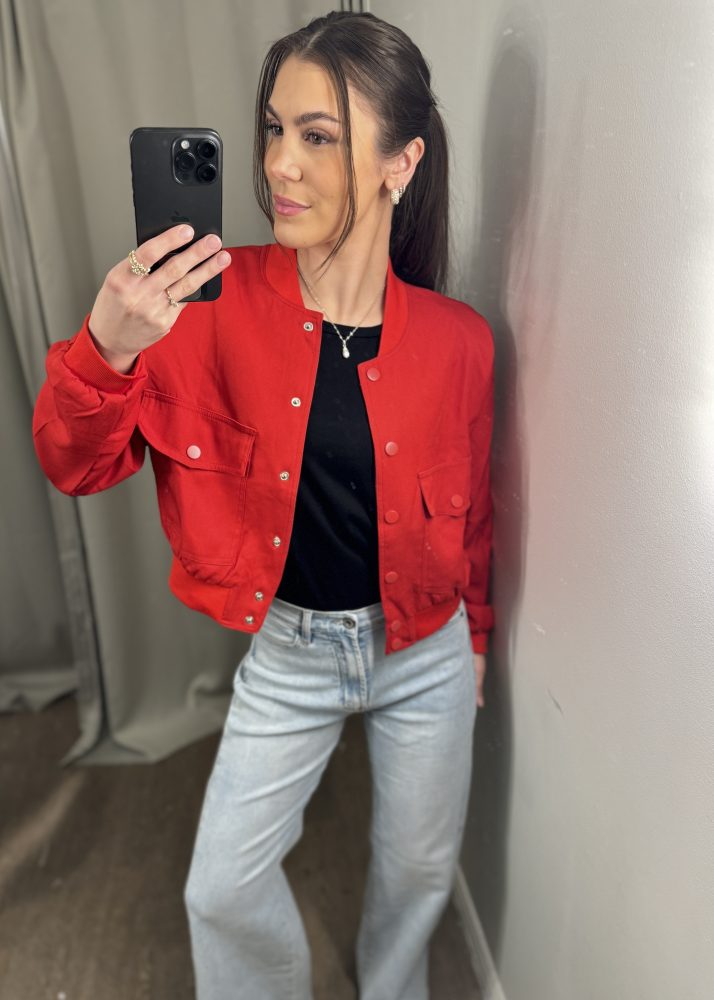 Gavin Cropped Bomber Red