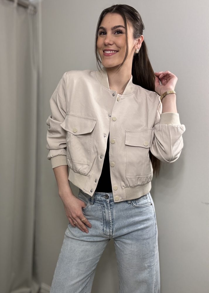 Gavin Cropped Bomber Beige