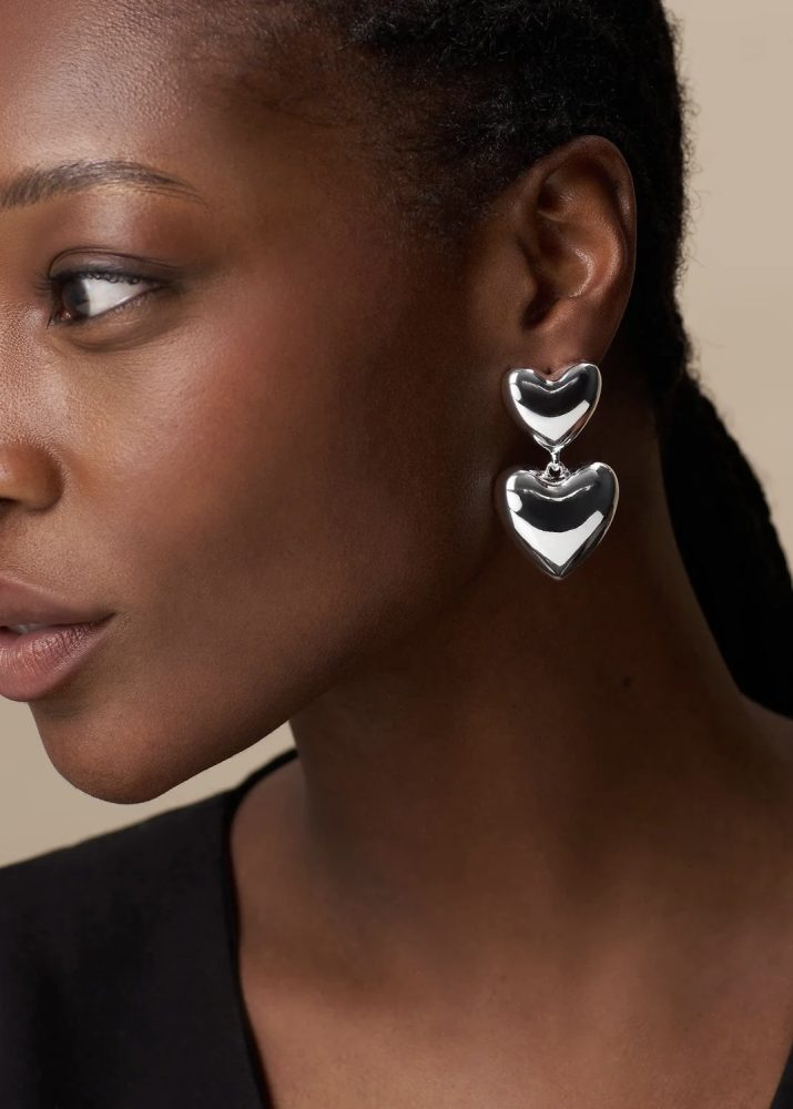 Statement Big Heart Earrings Silver