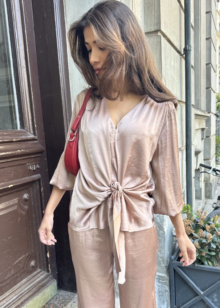 Karina Satin Wrap Blouse Champagne