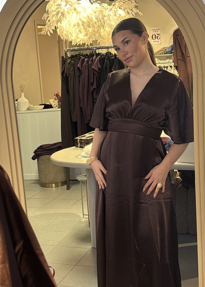 Flowy Satin Dress Brown