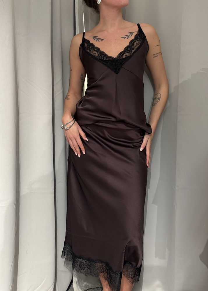 Coleen Satin Skirt Brown