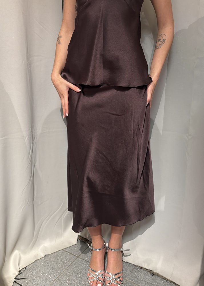 Coleen Satin Skirt Brown