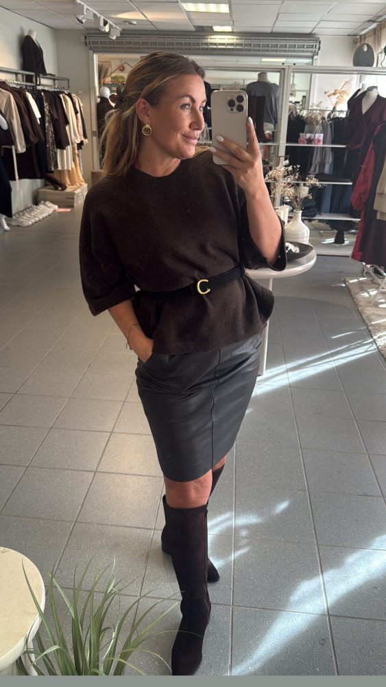 Real Leather Skirt Brown